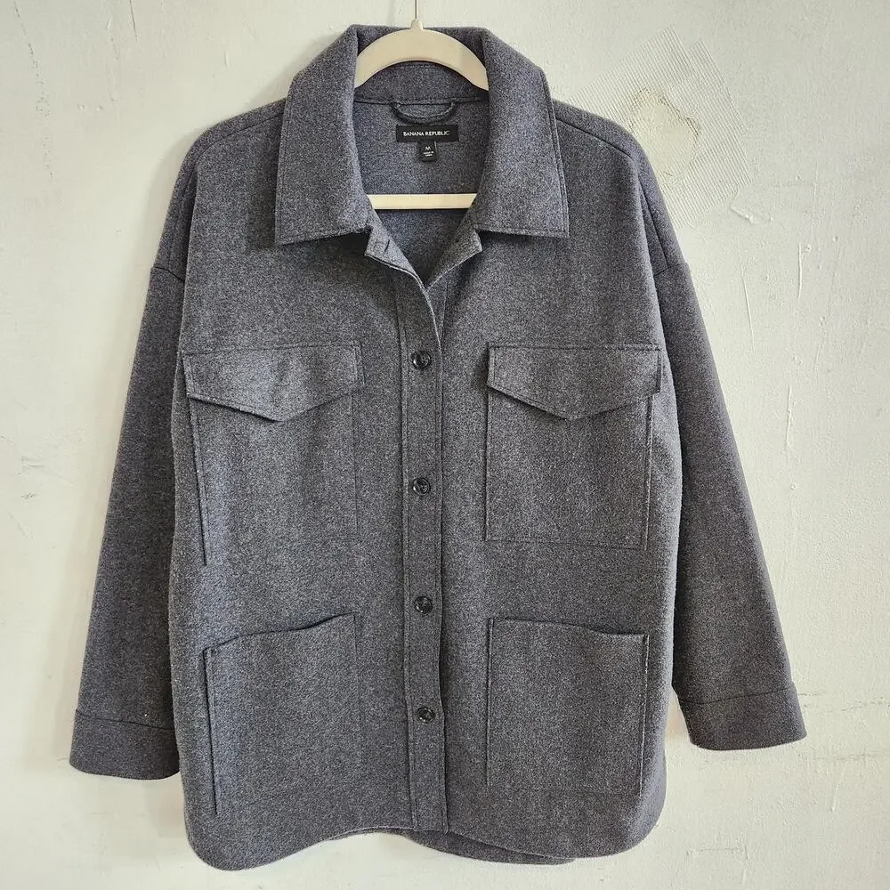 Banana Republic Shacket Sz M Dark Gray Shirt Soft Overshirt 4 Pocket Jacket